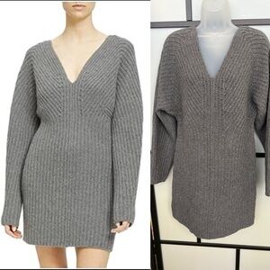 NWT Theory $475 Sweater Dress Sculpted Grey Melange Wool Cashmere Small